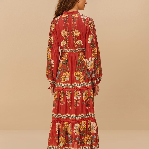 FARM Rio Beautiful LG Red Floral Long Sleeve Dress - Picture 2 of 4